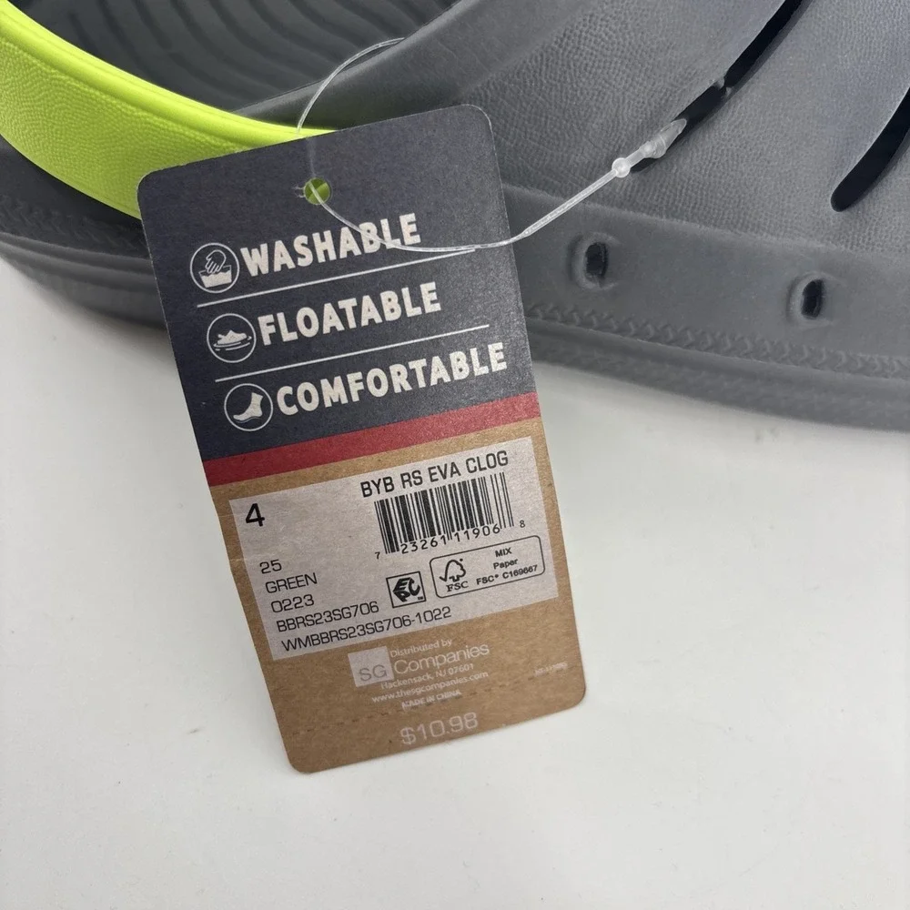 NWT Kids Rugged Discovery Shark Water Clog Gray Green Big Boys Size 4 Beach Pool
